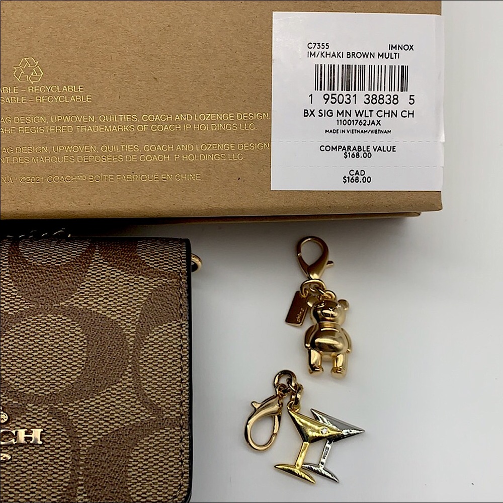 Boxed Mini Wallet On A Chain In Blocked Signature Canvas - Picture 5 of 7